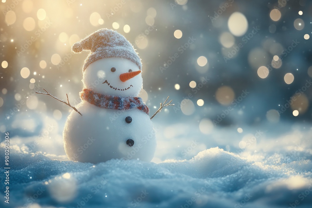 Snowman In Snowy Winter Wonderland with generative ai Snowman In Snowy Winter Wonderland with generative ai