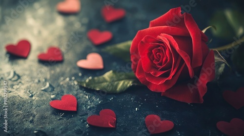 Soft Red Rose With Heart Shaped Petals On Dark Romantic Background - Valentine's/Mother's Day Concept with generative ai