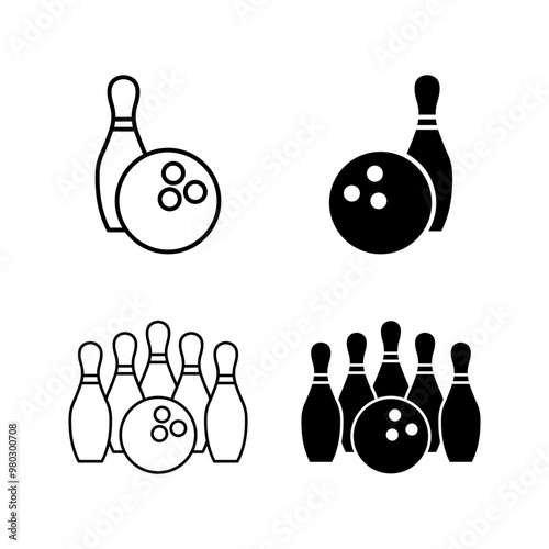 bowling vector icon set. pin bowling icon color editable