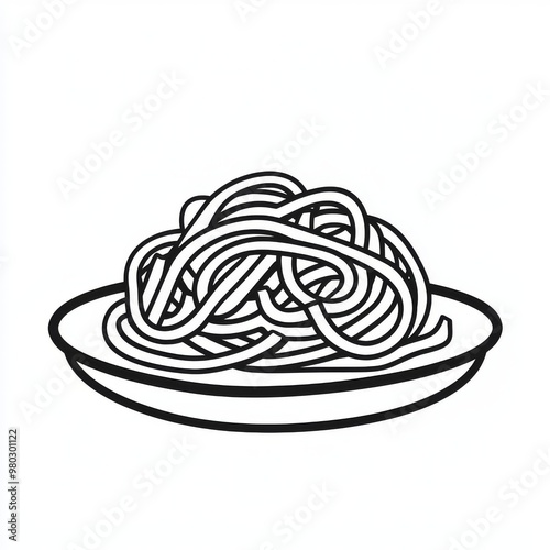 Continually drawn line with fork of delicious spaghetti. This is a line art design of a modern illustration for a cafe or shop.