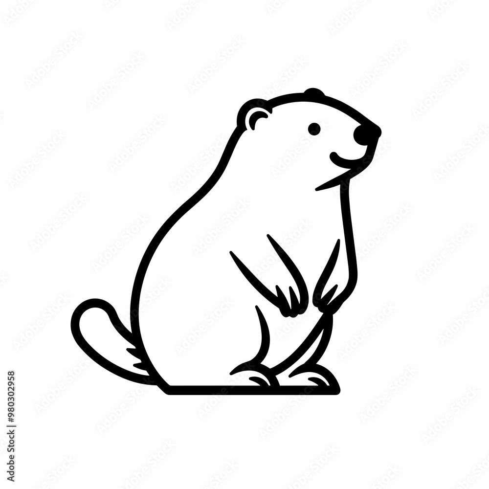 This vector icon features a simple black line illustration of a cute beaver, showcasing its friendly expression and playful stance against a clean background