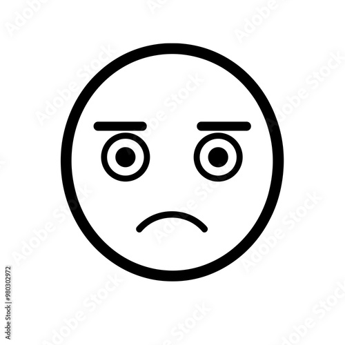 This vector icon features a simple line drawing of a sad face, capturing emotions of disappointment and introspection, perfect for digital applications
