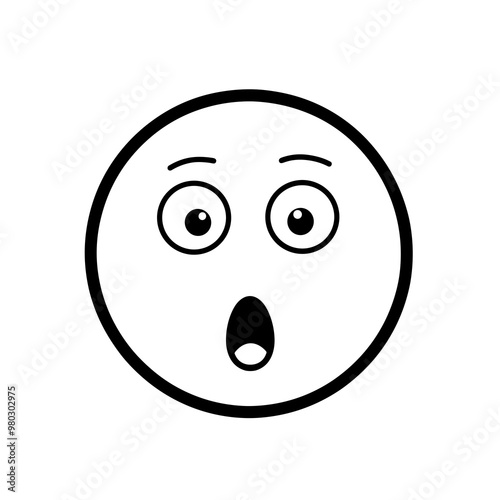 This illustration depicts a simplistic line drawing of a surprised face with wide eyes and an open mouth, showcasing a classic expression of astonishment