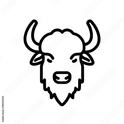 This vector graphic features a minimalist bison head icon outlined in black, emphasizing a clean and modern look ideal for logos or illustrations