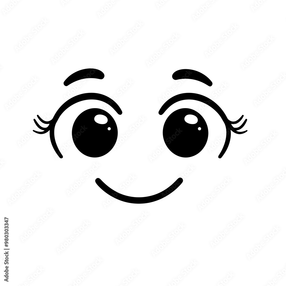 A vector icon depicting a smiling face featuring large, expressive eyes and gentle eyelashes, perfect for use in fun and cheerful designs A vector icon depicting a smiling face featuring large, expressive eyes and gentle eyelashes, perfect for use in fun and cheerful designs
