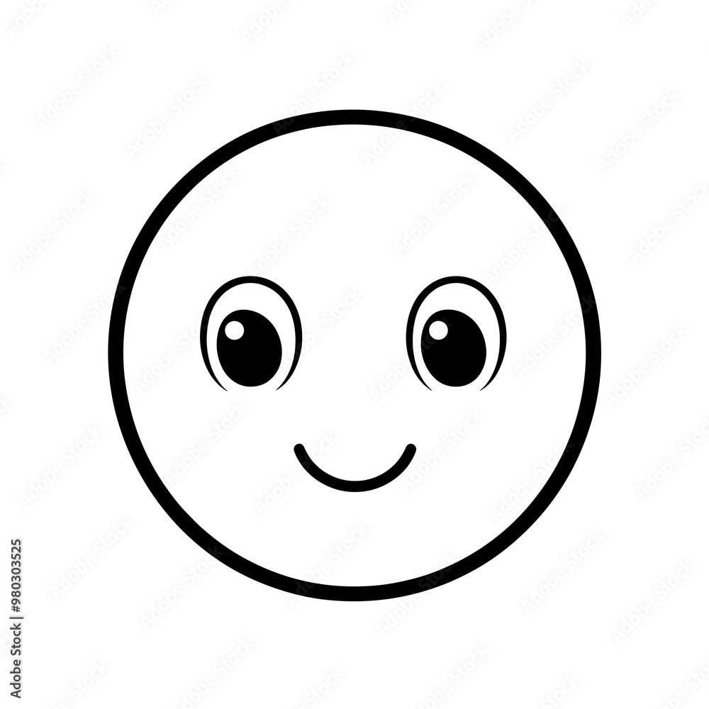 This minimalist design features a simple line art representation of a friendly face, showcasing large eyes and a cheerful smile ideal for icons and illustrations This minimalist design features a simple line art representation of a friendly face, showcasing large eyes and a cheerful smile ideal for icons and illustrations