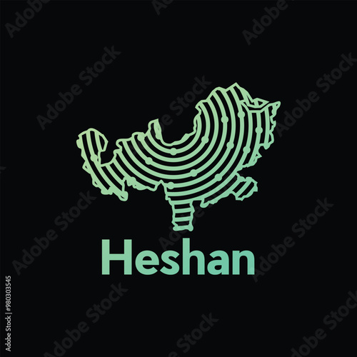 Map City of Heshan - map location on China Country, design with line and dot style technology vector template photo