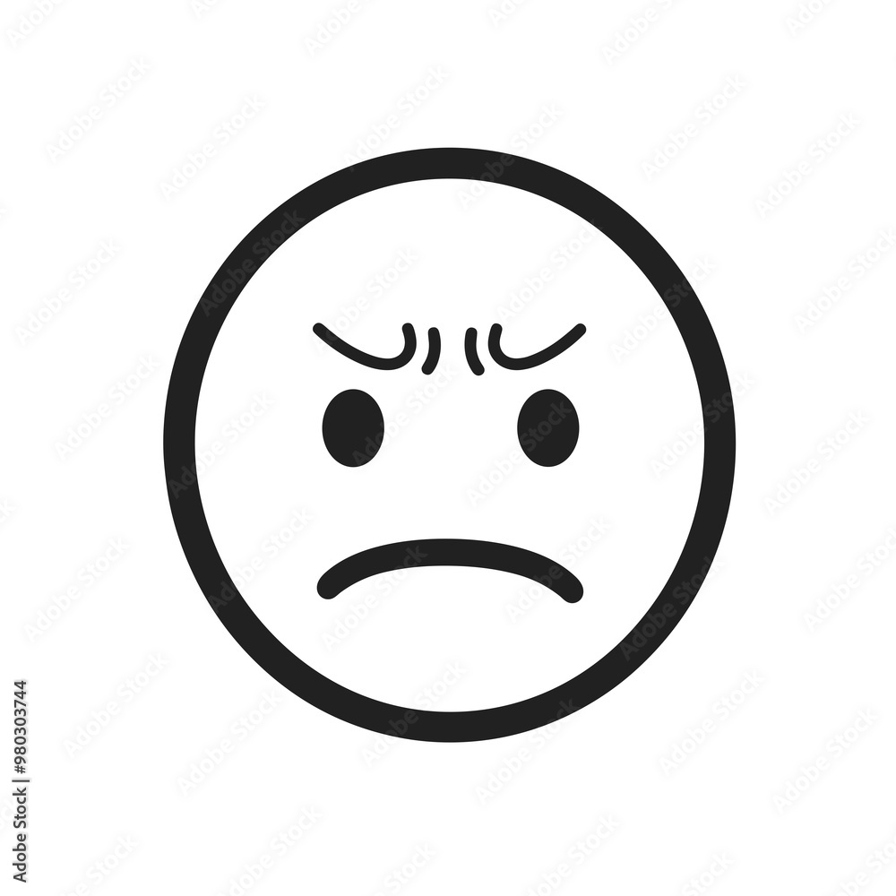 This vector icon illustrates a frowning face with a simple line design, conveying a negative emotion suitable for various digital contexts This vector icon illustrates a frowning face with a simple line design, conveying a negative emotion suitable for various digital contexts