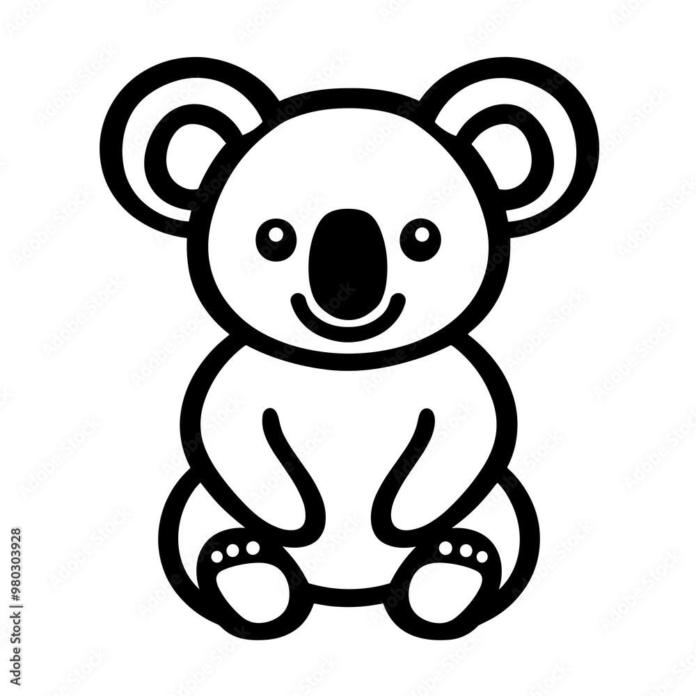 Obraz premium This straightforward line icon features an adorable cartoon koala sitting down, perfect for use in various design projects or children's materials