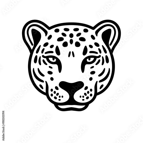 This vector icon features a minimalist black line representation of a leopard's face, emphasizing its striking features for creative design applications
