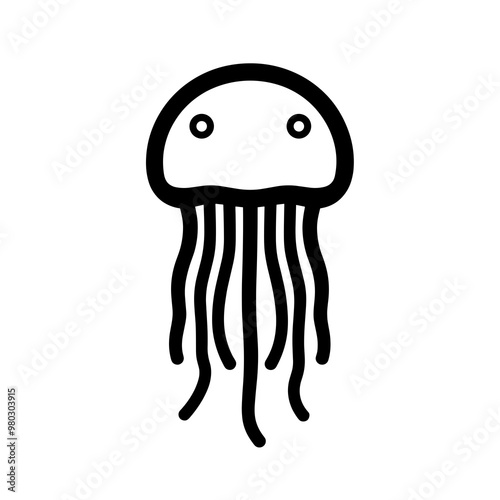 This vector icon features a jellyfish designed with clean lines in black, making it perfect for illustrations, educational materials, or web graphics photo