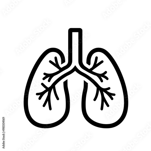 This vector icon represents human lungs with a clear line design, emphasizing the bronchial tree structure. Ideal for educational and medical materials