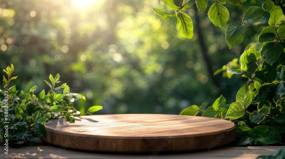 Wooden Round Tabletop in Sunny Green Forest Wooden Round Tabletop in Sunny Green Forest