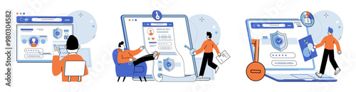 User authorization. Vector illustration. Privacy protection measures are essential for ensuring user data security Safety precautions should be implemented to protect users from online threats