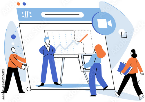 Online video meeting. Vector illustration. Social media platforms facilitate virtual meetings and digital engagements Teleconferences and video calls provide virtual space for productive meetings