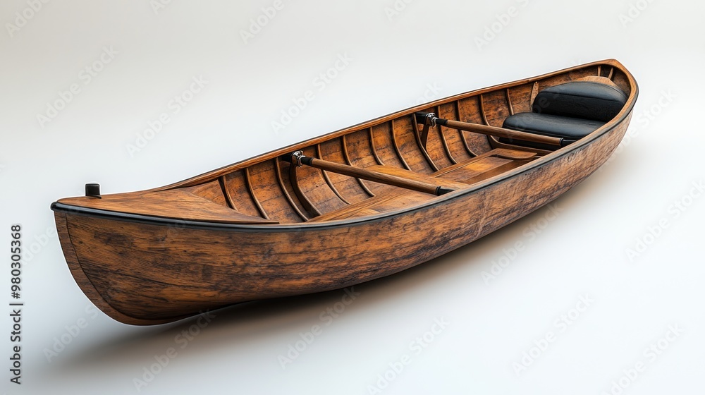 A wooden boat with two seats, designed for leisure activities. A wooden boat with two seats, designed for leisure activities.