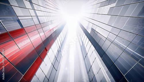 Abstract background of  glass lines of low angle view of skyscrapers background in red and gray