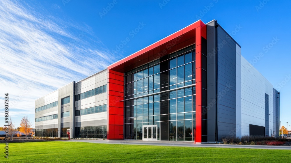Modern Office Building with Red Accents Modern Office Building with Red Accents