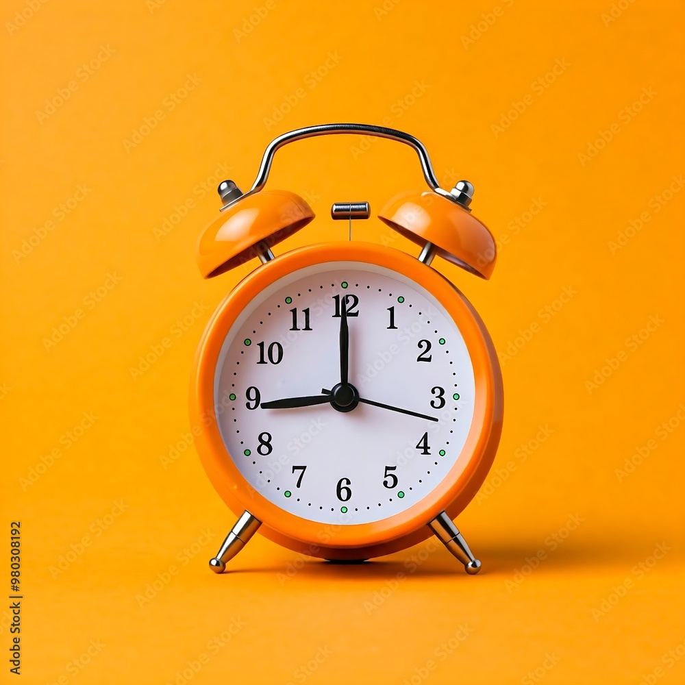An orange alarm clock isolated on orange background An orange alarm clock isolated on orange background