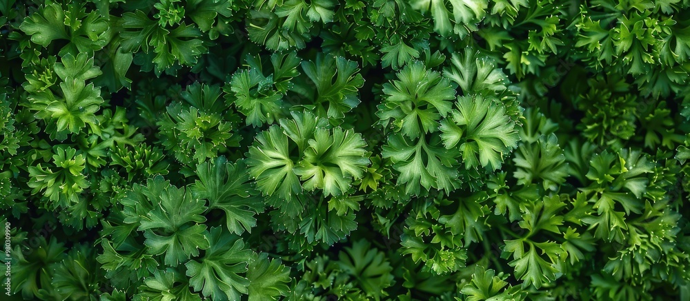 Pile Of The Fresh Twigs Of Green Parsley Curly Leaf Variety Top View Close Up Background x000D Pile Of The Fresh Twigs Of Green Parsley Curly Leaf Variety Top View Close Up Background x000D