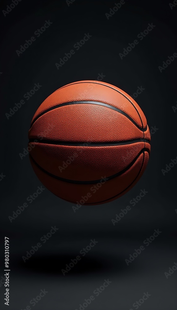 A basketball floating in the air on dark background, sports concept, product photography for advertisement A basketball floating in the air on dark background, sports concept, product photography for advertisement