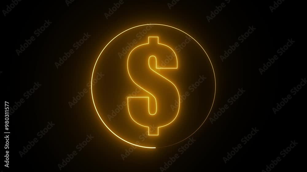 Neon dollar icon finance concept with neon circle. Neon dollar icon on a black background. Business success concept animation Neon dollar icon finance concept with neon circle. Neon dollar icon on a black background. Business success concept animation