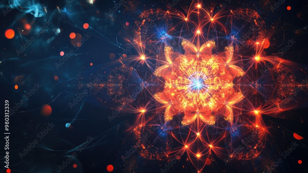 Digital chakra patterns glowing on a dark background, with space for messaging on technology beliefs. Digital chakra patterns glowing on a dark background, with space for messaging on technology beliefs.