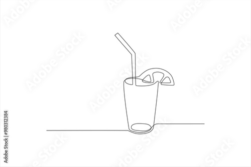 continuous line vector illustration of an orange drink
