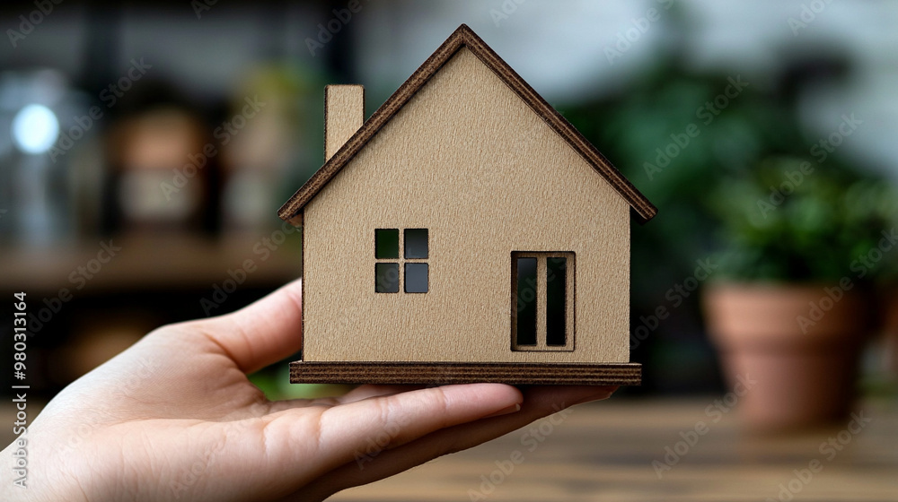 person holds a minimal wooden house model, symbolizing security, stability, and the concept of home. The clean, simple design reflects minimalism and represents the dream of ownership and new beginnin person holds a minimal wooden house model, symbolizing security, stability, and the concept of home. The clean, simple design reflects minimalism and represents the dream of ownership and new beginnin
