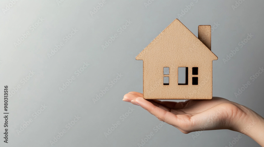 person holds a minimal wooden house model, symbolizing security, stability, and the concept of home. The clean, simple design reflects minimalism and represents the dream of ownership and new beginnin person holds a minimal wooden house model, symbolizing security, stability, and the concept of home. The clean, simple design reflects minimalism and represents the dream of ownership and new beginnin