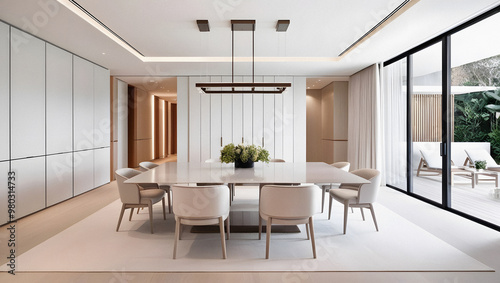 Elegant, modern, well-lit dining room Generative AI
