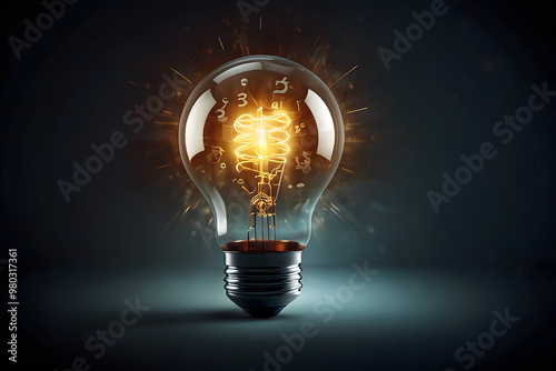 Concept art of bright light bulb with digital rays and paints electricity and creative