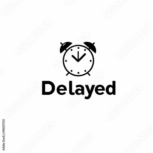 This design features a minimalist clock icon alongside the word 'Delayed', conveying a straightforward message about time management and scheduling issues