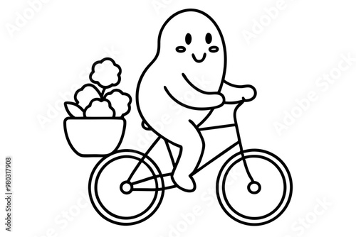  Ghost riding a bicycle and carrying a basket of flowers photo