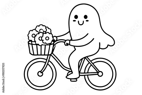  Ghost riding a bicycle and carrying a basket of flowers photo