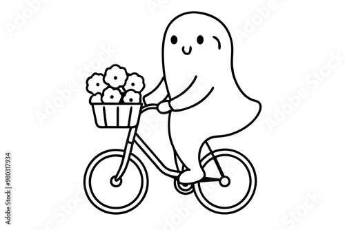  Ghost riding a bicycle and carrying a basket of flowers photo