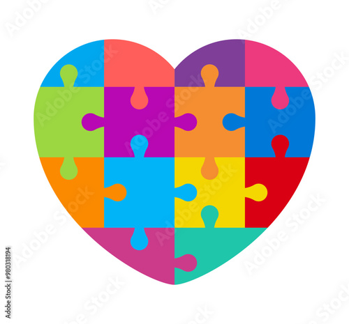 puzzle heart shape colorful, jigsaw game heart template, puzzle pieces