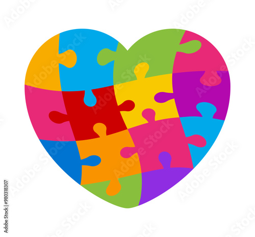 puzzle heart shape colorful, jigsaw game heart template, puzzle pieces