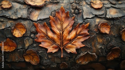 A richly textured maple tree design featuring layered textures, intricate bark and leaf patterns, and a detailed tactile feel.