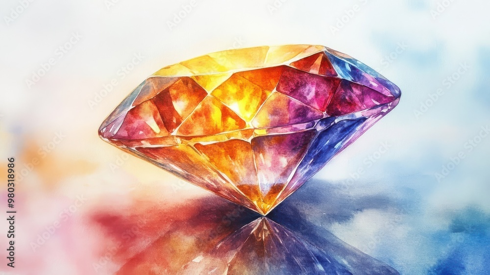 A sparkling watercolor gem with fluid brush strokes and a radiant glow. A sparkling watercolor gem with fluid brush strokes and a radiant glow.