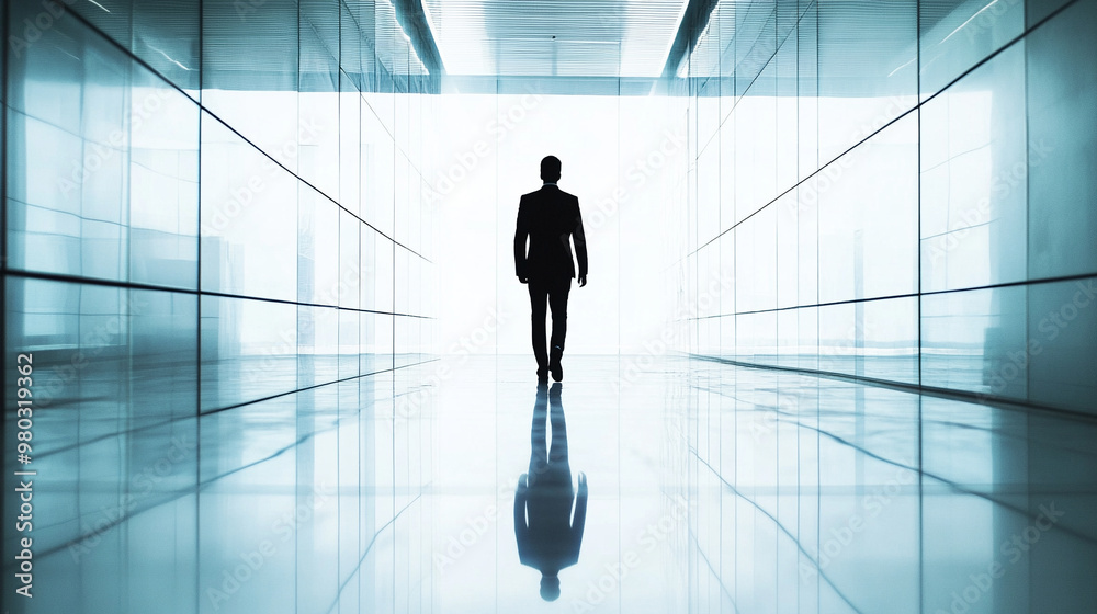 businessman walks through a vast open space, his silhouette outlined against the setting sun. This image symbolizes solitude, determination, and the journey of self-reflection in the corporate world businessman walks through a vast open space, his silhouette outlined against the setting sun. This image symbolizes solitude, determination, and the journey of self-reflection in the corporate world