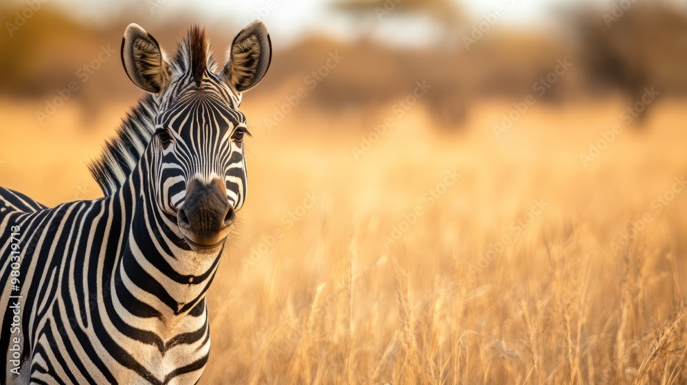 Fototapeta premium Majestic Zebra Grazing in the Serene African Savanna Landscape