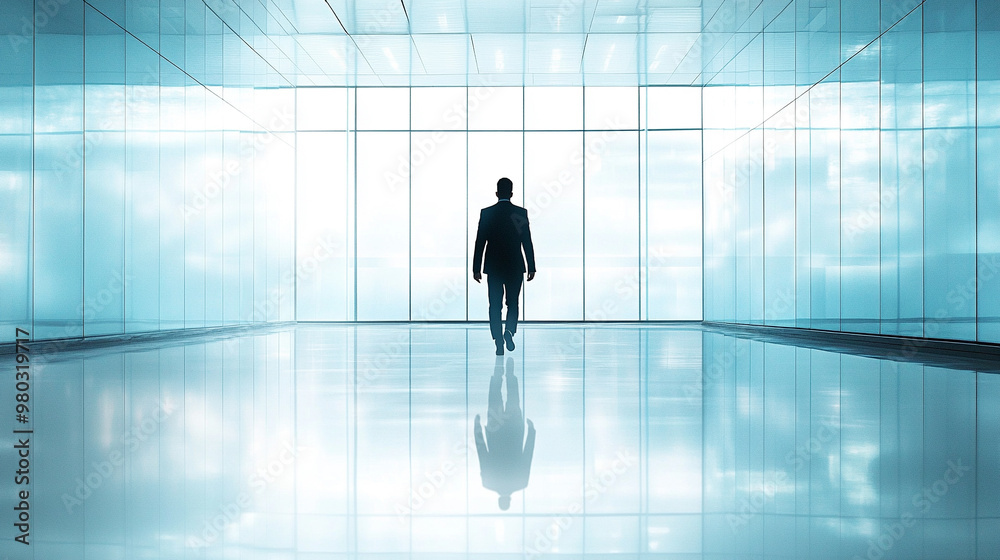 businessman walks through a vast open space, his silhouette outlined against the setting sun. This image symbolizes solitude, determination, and the journey of self-reflection in the corporate world businessman walks through a vast open space, his silhouette outlined against the setting sun. This image symbolizes solitude, determination, and the journey of self-reflection in the corporate world