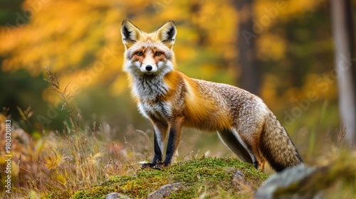 Curious Red Fox in Autumnal Forest Habitat