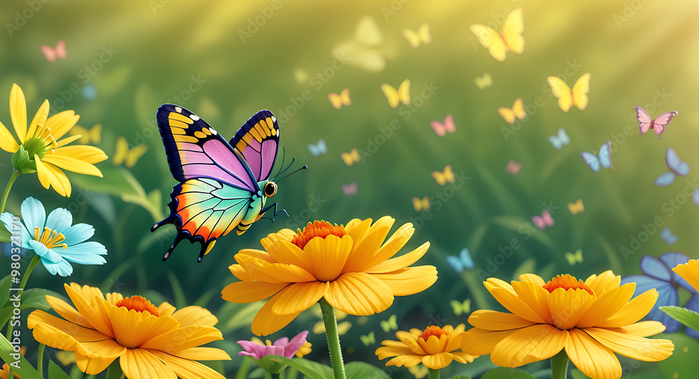 A close-up of a colorful butterfly perched on a bright yellow flower, with soft focus in the background, creating a vivid, nature-inspired mobile wallpaper A close-up of a colorful butterfly perched on a bright yellow flower, with soft focus in the background, creating a vivid, nature-inspired mobile wallpaper