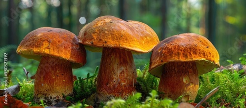 Orange Cap Boletus Growing In The Forest Closeup Leccinum Versipelle photo