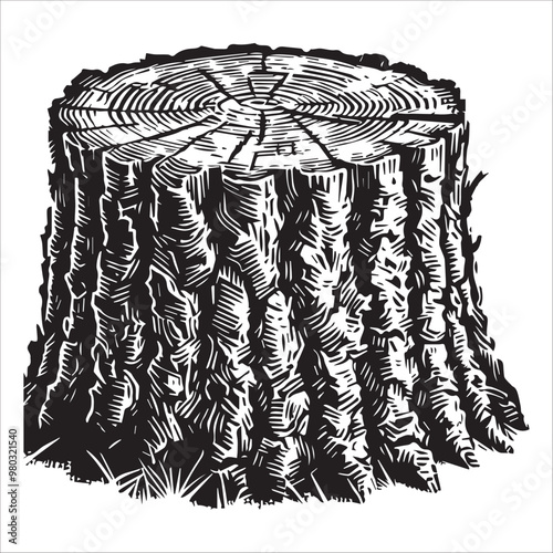 Tree Stump Silhouette Clipart, Tree Stump Clipart vector illustration in black and white