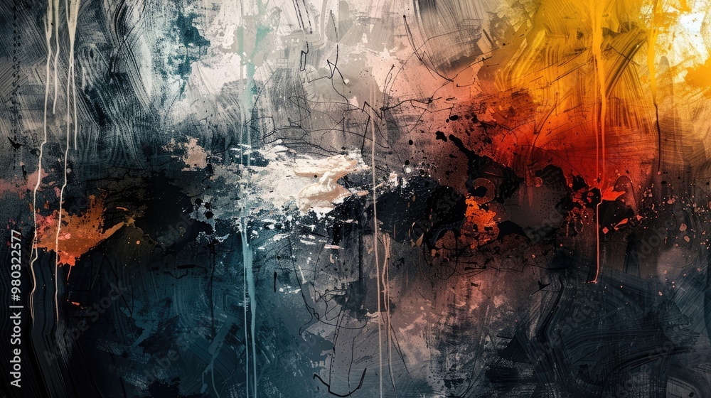 Fototapeta premium An abstract painting; elements roughly defined in pen and ink.