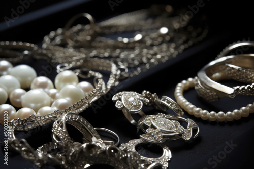 generated illustration of jewelry store window display with luxury jewellery and earrings