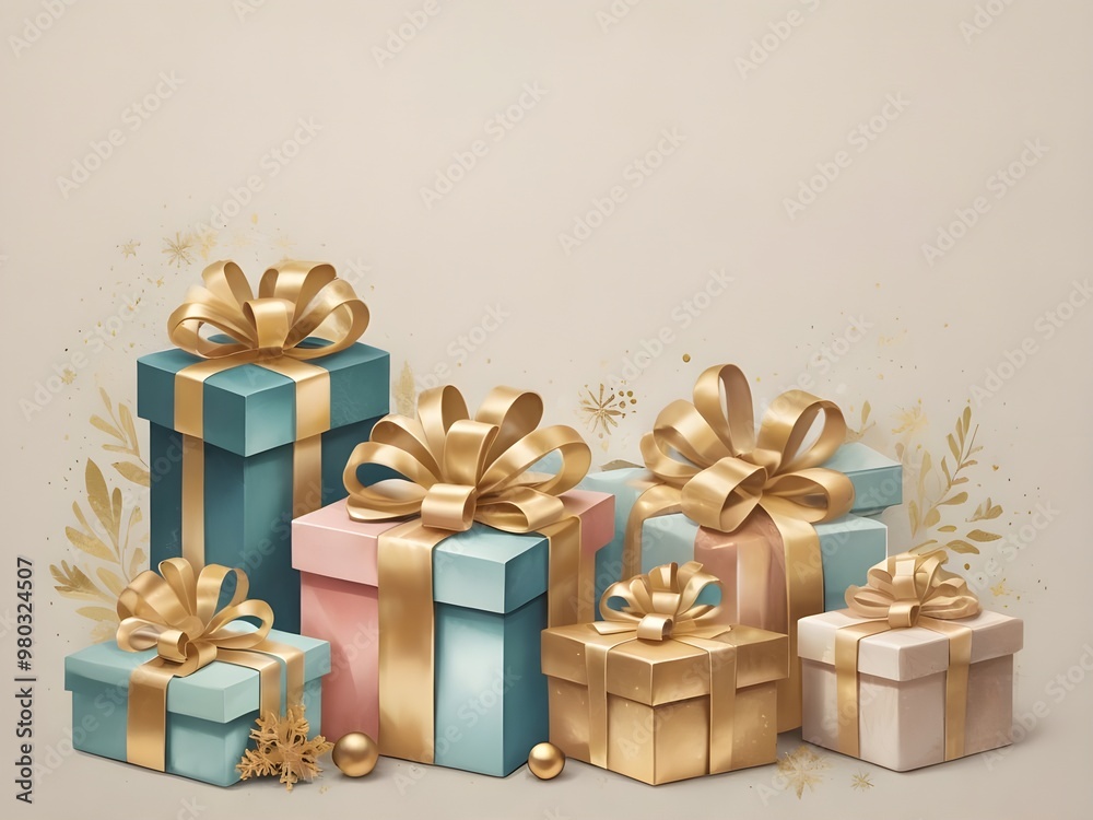 Obraz premium abstract pastel. Gold Xmas Gifts New Year decoration background